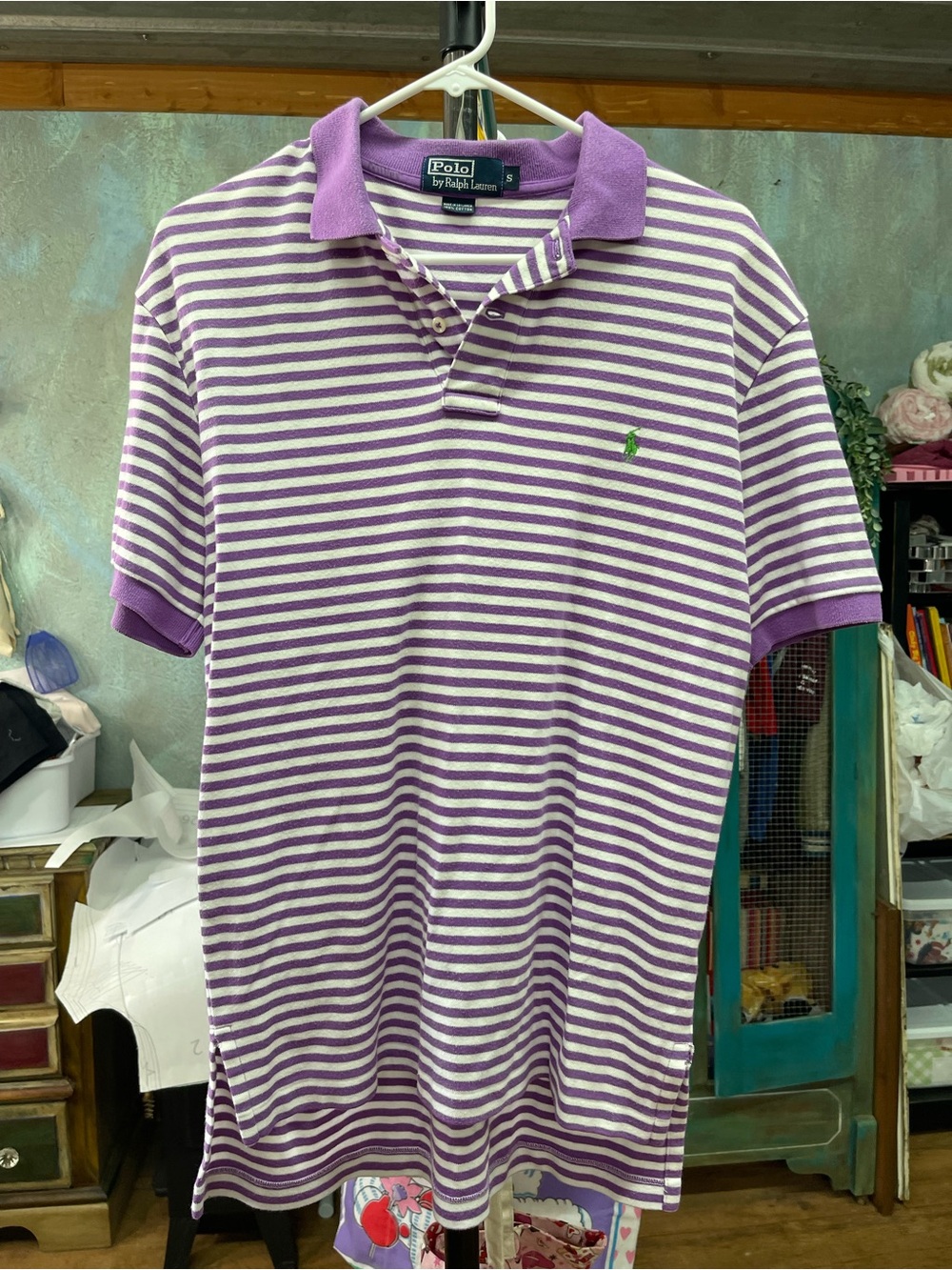 Ralph Lauren Purple & White Striped Polo Shirt